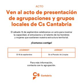 Cs Cantabria celebrará el sábado, 15 de septiembre, el I Encuentro Autonómico en el Parador de Limpias Cs Cantabria celebrará el sábado, 15 de septiembre, el I Encuentro Autonómico en el Parador de Limpias